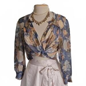100% silk floral sheer blouse